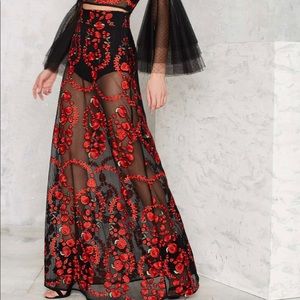 NWOT Nasty Gal Rose Embroidered Maxi Skirt